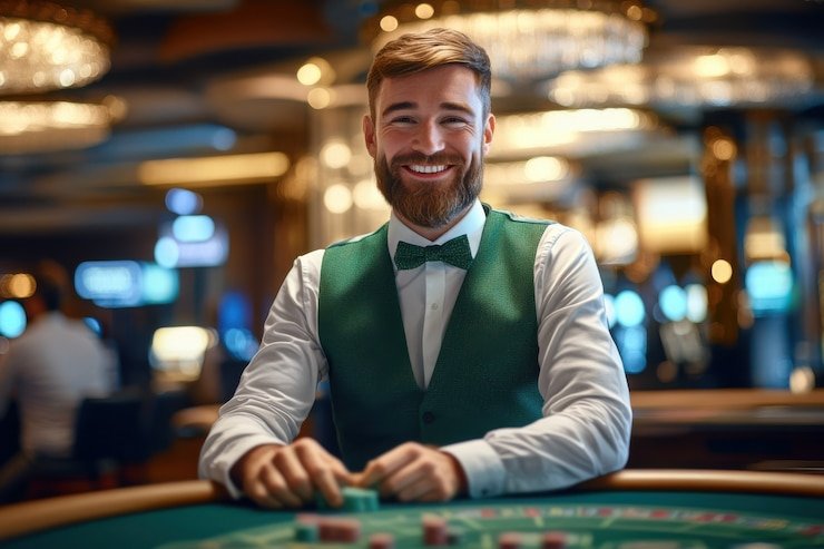 Dealer live Caribbean Stud Poker di platform gayo 138 membagikan kartu